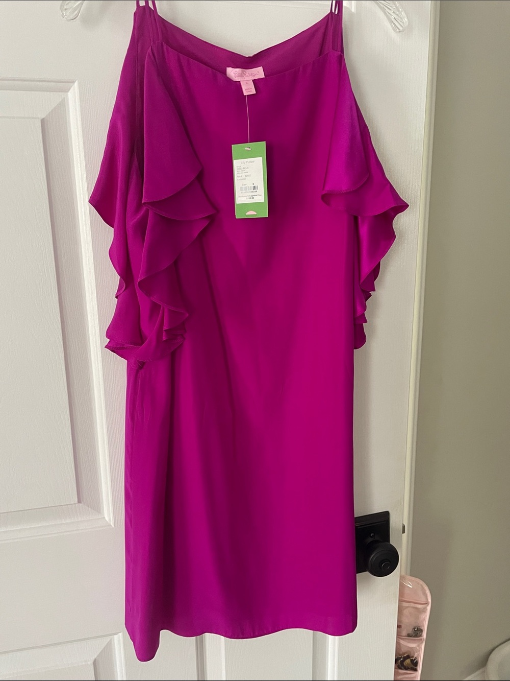 Lilly Pulitzer Magenta Ruffle-Shoulder Midi Dress